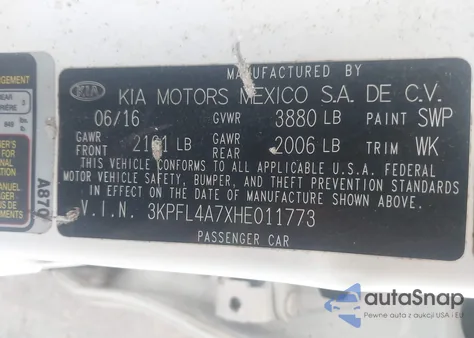 2017 Kia Forte Lx из США, поврежденный, VIN 3KPFL4A7XHE011773